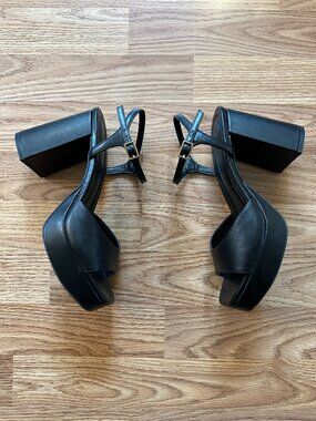 Black Chunky Open Edit Heel Sandals